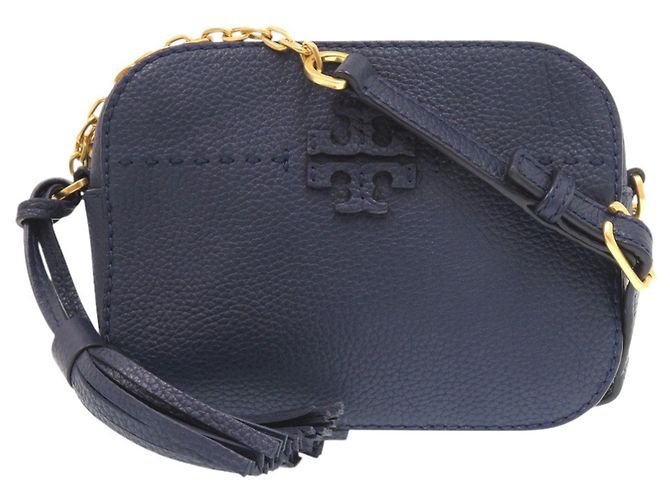 Tory Burch McGraw Leather Navy Camera Bag Shoulder 0614 Blu navy