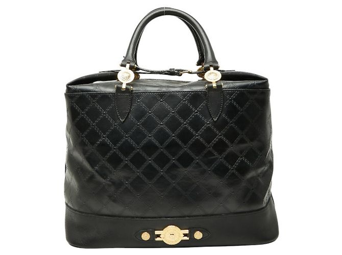Versace Sunburst Greca Boston Bag Tote Black Golden