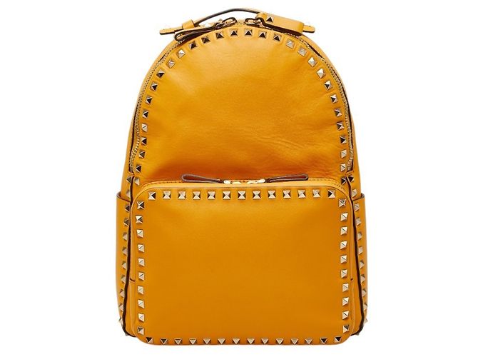 Valentino Rockstud Backpack in Yellow Gold Leather Golden