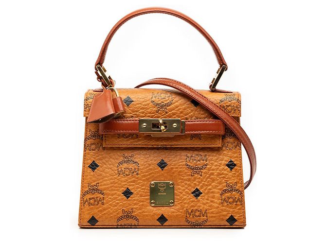Bolso de mano de cuero MCM Cognac Brown Castaño