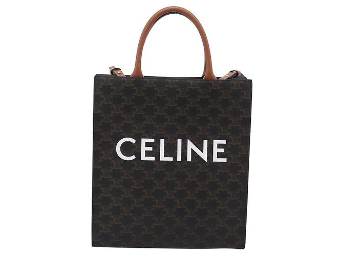 Céline Celine Vertical Cabas Triomphe Coated Canvas Medium Marrone