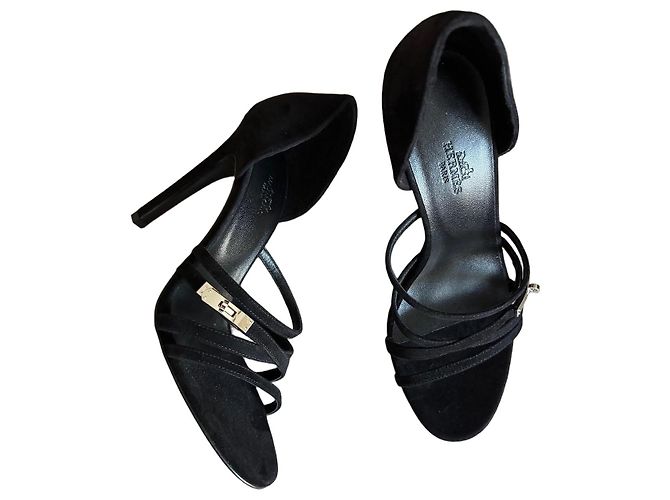 Hermès Black suede heeled sandals