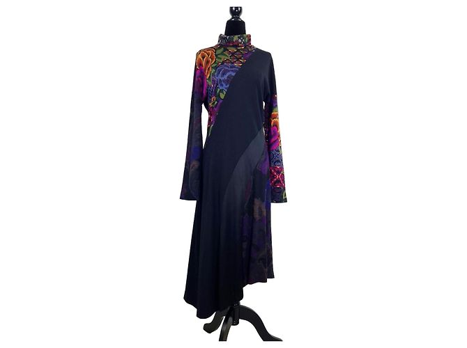 Etro Milano Abito Maxi Patchwork Nero Multicolore