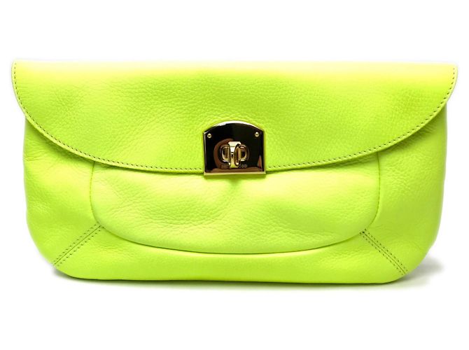 Bolso de mano Sergio Rossi amarillo fluorescente con cierre turnlock