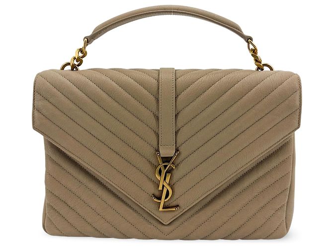 Autre Marque Saint Laurent Classic Monogram College Matelasse Chevron Leather Medium Beige