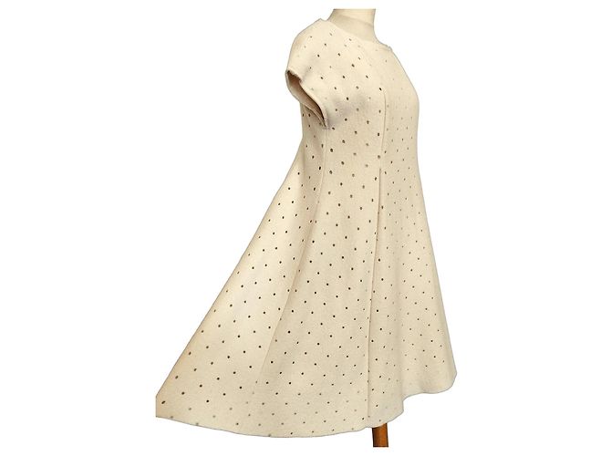 Cacharel Cream Wool Openwork Polka Dot Dress