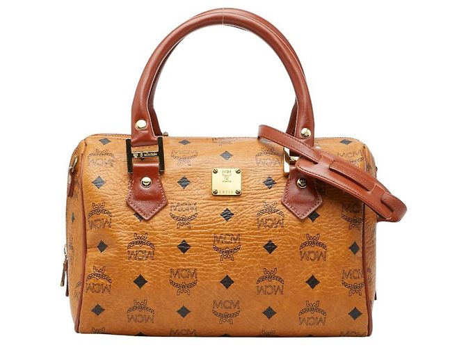 MCM Visetos Logogram Mini Boston Bag Handtasche Braun