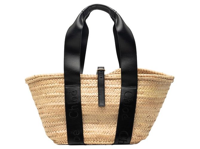 Sac à main Panier Medium Logo Chloé Noir Beige