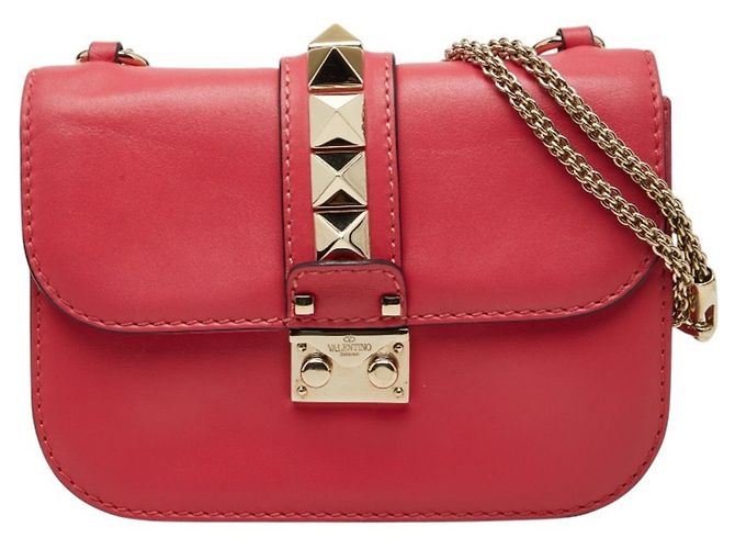 Bolsa de Ombro Valentino Rockstud com Corrente Rosa