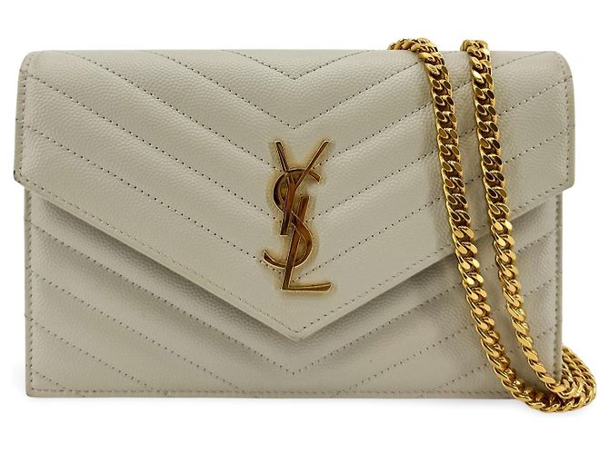 Autre Marque Saint Laurent Bicolor Monogram Leather and Patent Beige