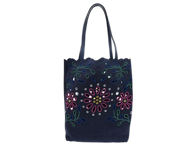 Borsa Tote Chloé Flower Canvas Rosa Verde Blu navy