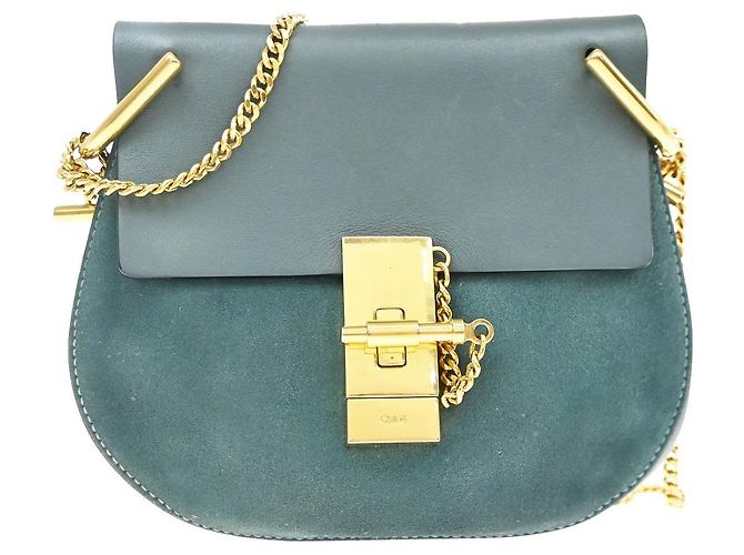 Chloé Sac bandoulière Chloe Drew en cuir et daim Mini Bleu