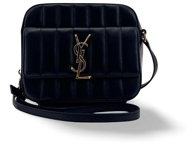 Autre Marque Saint Laurent Vicky Camera Vertical Quilted Leather Medium Nero