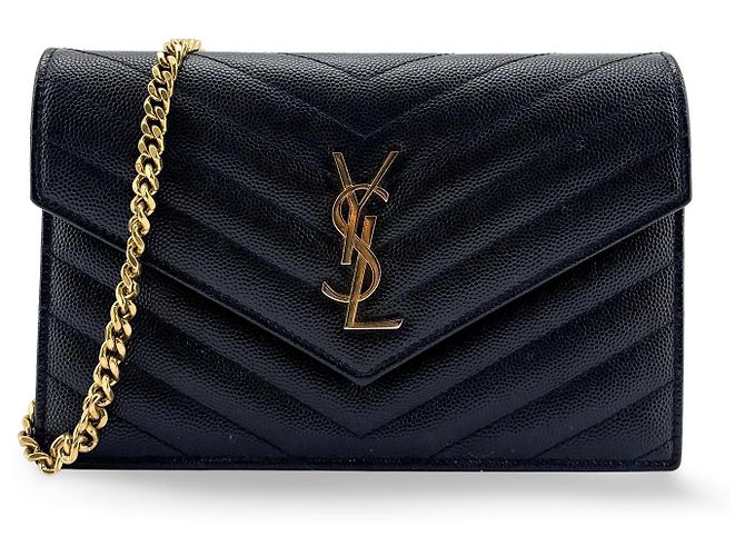 Autre Marque Saint Laurent Bicolor Monogram Leather and Patent Black