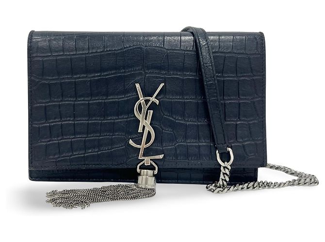 Autre Marque Saint Laurent Classic Monogram Kate Belt Crocodile Embossed Leather medium