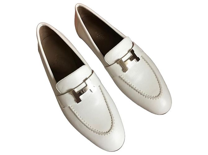 Hermès White leather loafers