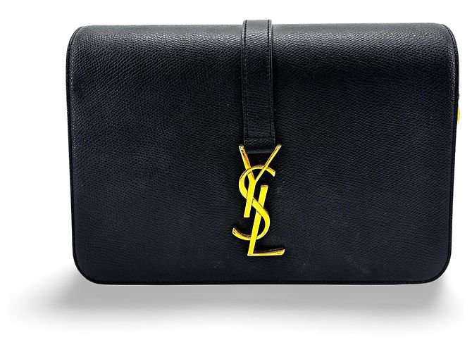 Autre Marque Saint Laurent Classic Monogram Metallic Leather Medium Black