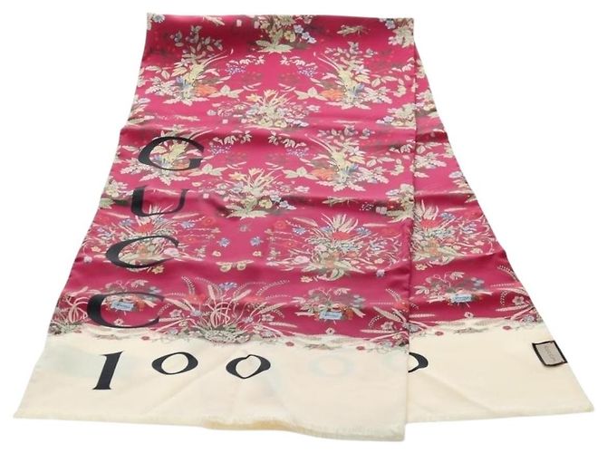 GUCCI Flower Pattern Stole Silk Bordeaux Auth am12538M Dark red