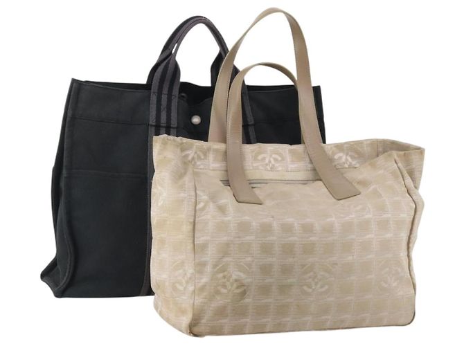 Hermès HERMES Chanel Tote Bag Canvas 2 Set Black Beige Auth ti4035 Nero