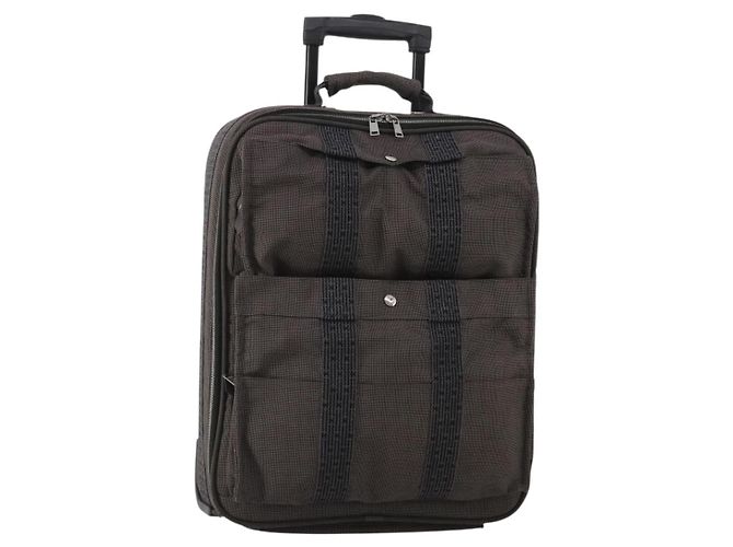 Hermès HERMES Her Line Suitcase Canvas Gray Silver Auth 202265 Marron Argenté