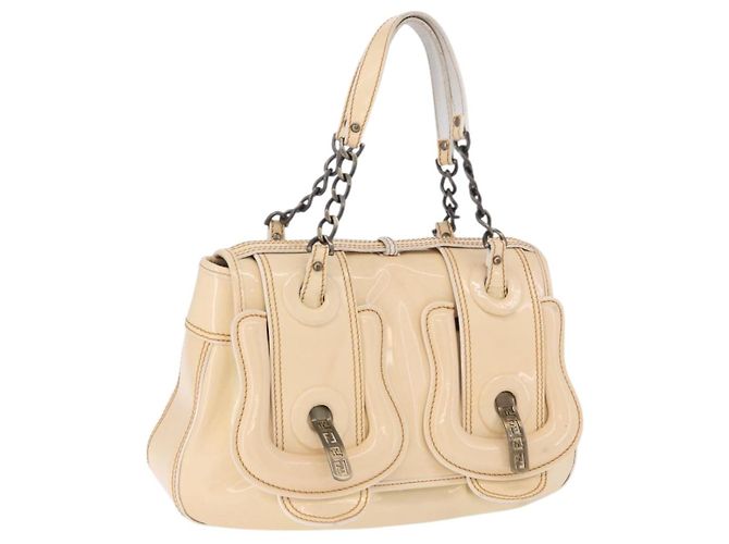 FENDI Handtasche Lackleder Ivory Auth 200489 Roh
