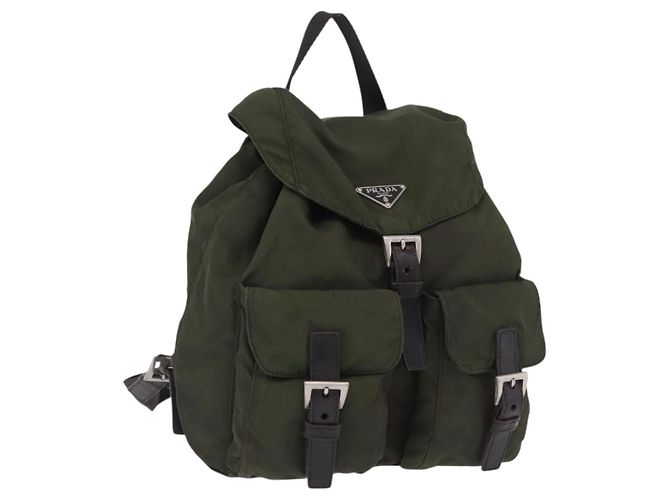 Zaino PRADA Nylon Khaki Silver Auth hk4019 Argento Cachi