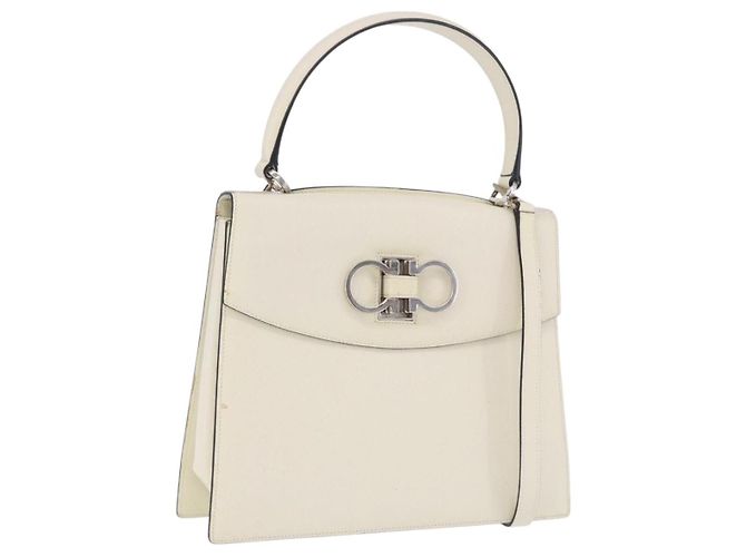 Salvatore Ferragamo Hand Bag Leather 2way Ivory Silver Auth 199898 Silvery Cream