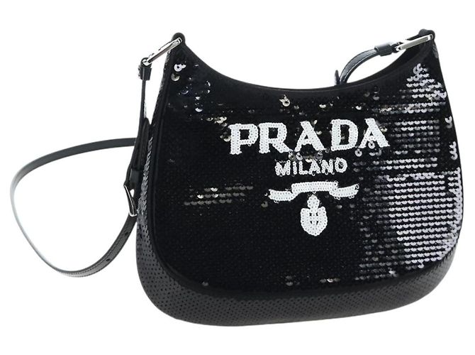 Sac à épaule PRADA Sequin 2way Black Silver Auth 203265SAM Noir Argenté