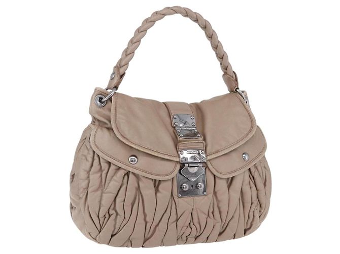 Bolsa Miu Miu Matelassé Bege Silver Auth 199449 Prata