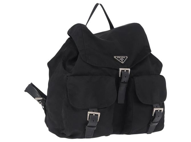 Sac à dos PRADA Nylon Black Silver Auth 199856A Noir Argenté
