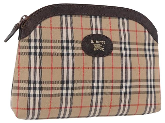 Burberrys Nova Check Pouch Canvas Beige Auth 200446A