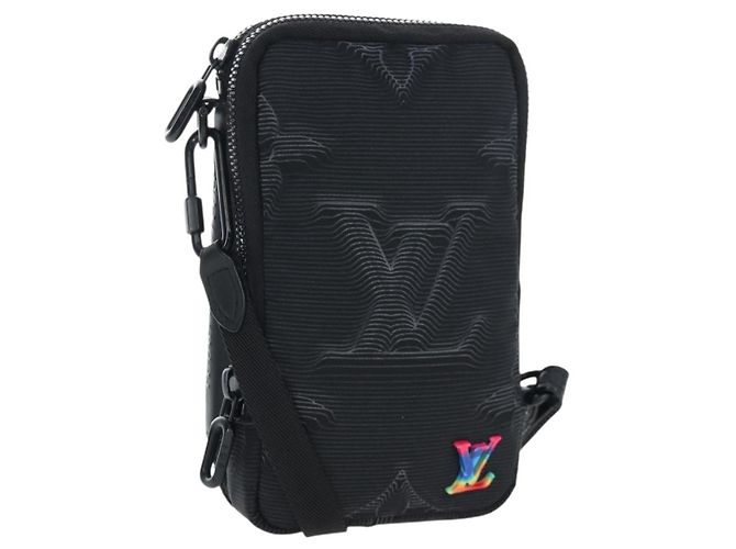 LOUIS VUITTON 3D monogram Double Phone Pouch Black M80141 LV Auth 200705M Nero