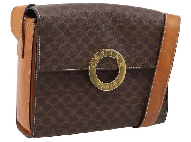 Céline Sac à épaule rond CELINE Macadam Canvas PVC Cuir Marron Or Auth 202926 Doré
