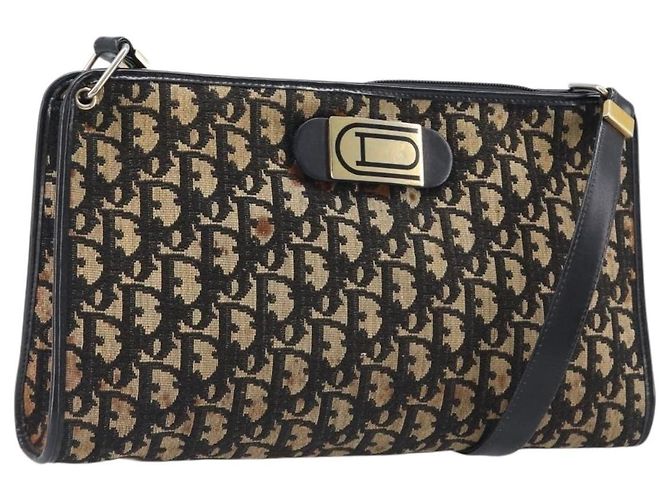 Borsa a tracolla Christian Dior Trotter Canvas Navy Gold Auth 203401 D'oro Blu navy