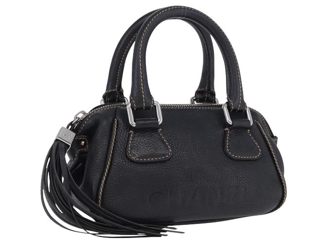 CHANEL Handtasche Kaviarleder Schwarz Silber CC Auth 203129V