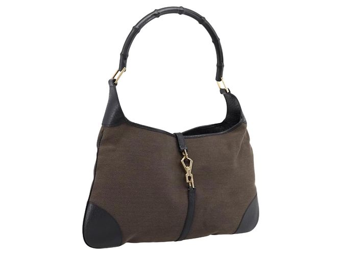 Sac à épaule GUCCI Bamboo Jackie Canvas Brown Gold 001 4061 Auth 203473V Marron Doré