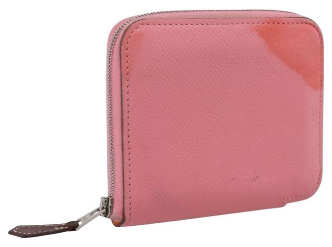 Hermès HERMES Azap Silk In Wallet Leather Pink Silver Auth 202722 Prata Rosa