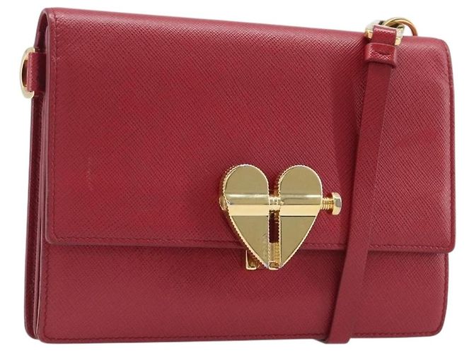 Borsa a tracolla PRADA Saffiano Red Gold Tone Auth ka6160 Rosso