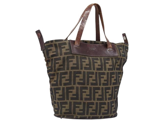 Borsa a mano FENDI Zucca Canvas Nero Marrone Auth 202954
