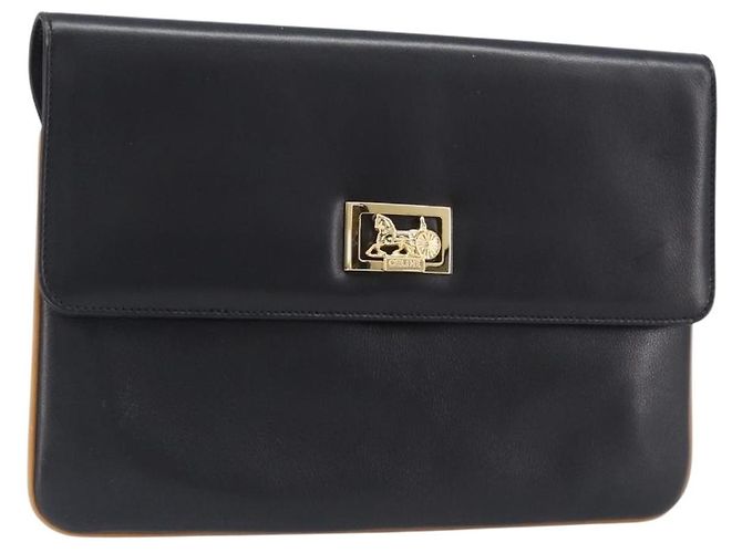 Céline CELINE Clutch-Tasche aus Leder Schwarz Gold Auth mr2864A Golden