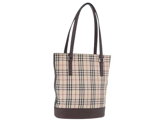 Borsa Tote BURBERRY Nova Check Canvas Beige Silver Auth ka6063 Argento