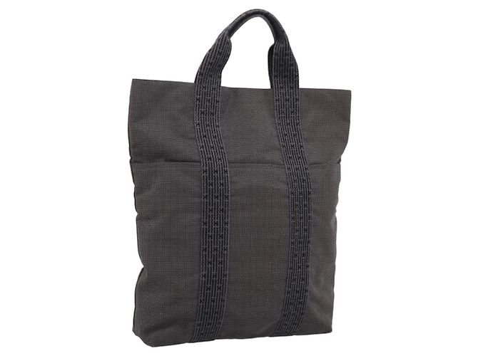Hermès HERMES Her Line Cabas Tote Bag Canvas Gray Silver Auth 202470 Marrone Argento