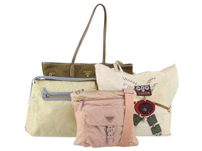 Borsa a Tracolla PRADA Borsa Tote Nylon 4 Set Khaki Pink Auth ti4038 Rosa Cachi