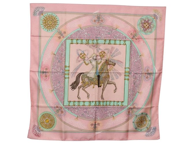 Hermès Lenço HERMES Carre 90 em Seda Rosa Auth 199729M