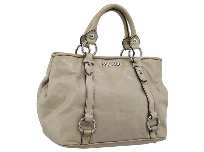 Borsa Miu Miu Vitellolux in pelle Beige Silver Auth 197272V Argento