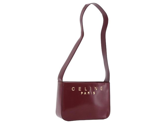 Céline Bolsa de Ombro CELINE em Couro Bordeaux Tom Dourado Auth ka6074