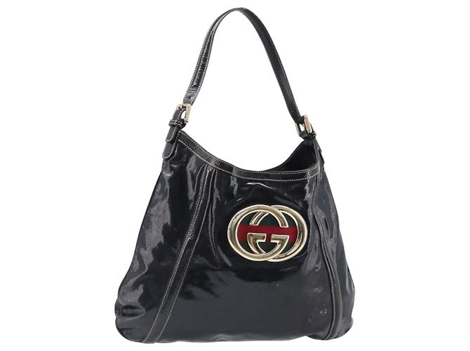 Borsa a tracolla GUCCI Interlocking PVC Leather Black Gold Tone 162740 Auth 201423 Nero