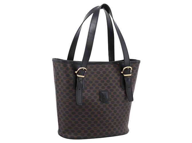 Céline Sac à main CELINE Macadam Canvas PVC Leather Black Gold Auth 201262V Noir Doré