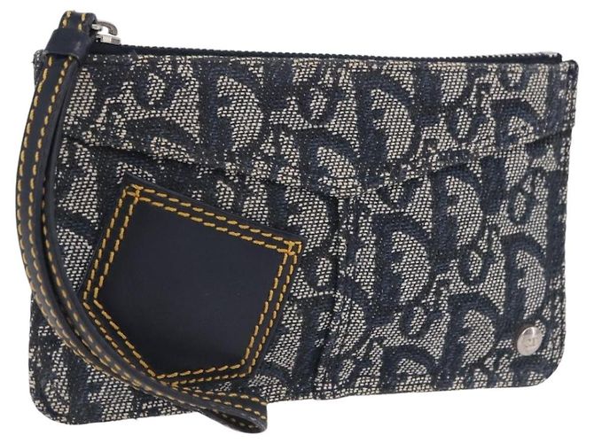 Pouch Christian Dior Trotter Canvas Navy Silver Auth 203455A Argento Blu navy