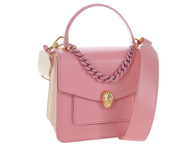 Bulgari Bolsa de mão BVLGARI Serpenti em couro 2way Rosa Ouro Auth 200069SAM Dourado